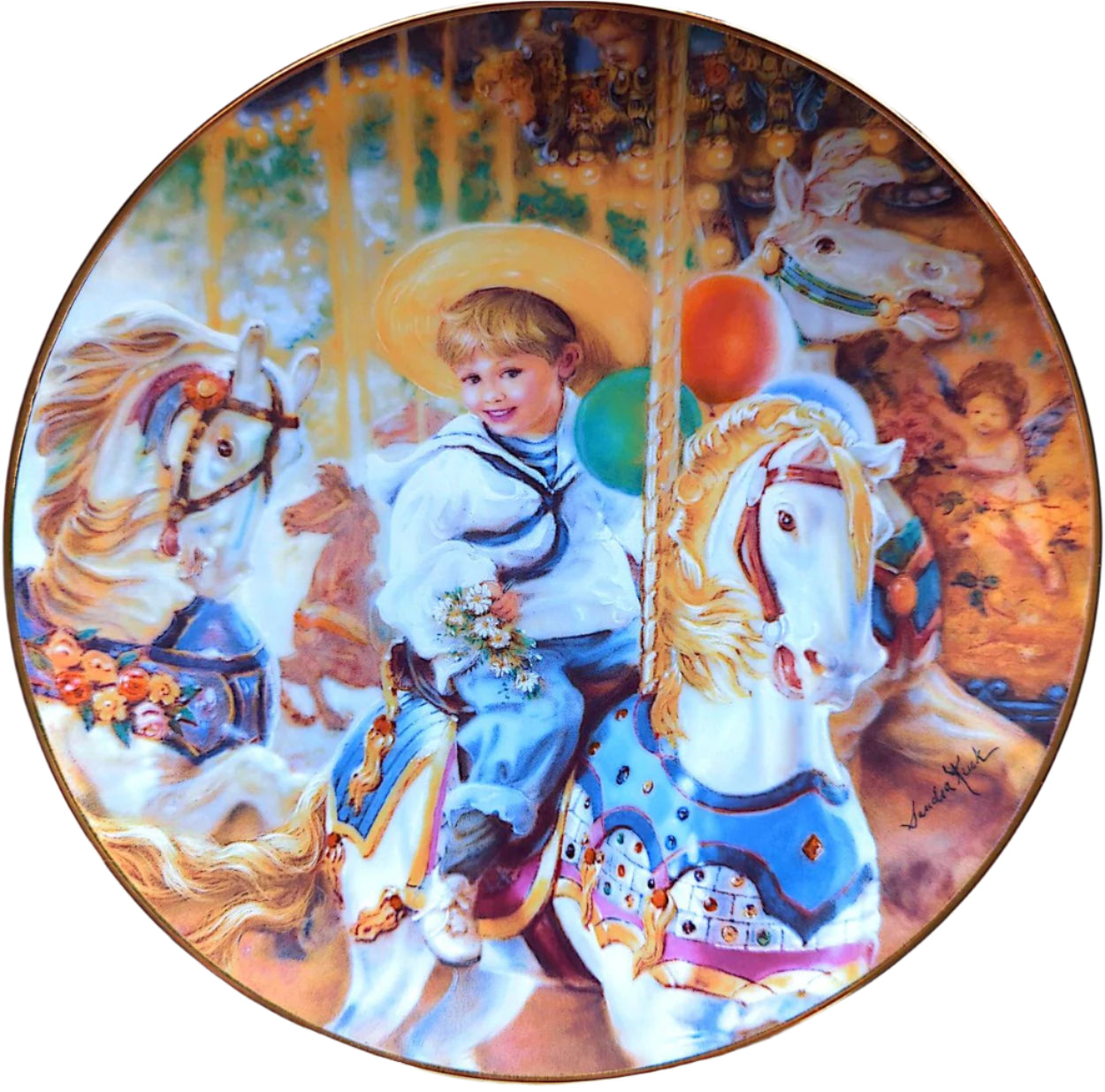 Sandra Kuck - Vintage 1992 Reco Hearts & Flowers Carousel Of Dreams Plate #302E + COA (No Box)