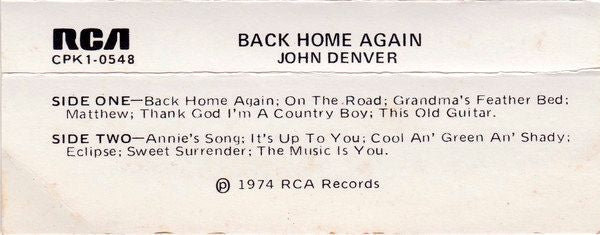John Denver – Back Home Again Cassette Tape