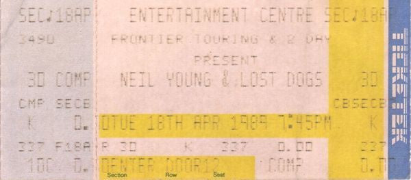 Neil Young & the Lost Dogs - 18 April 1989 Brisbane Australia Entertainment Centre Vintage Ticket
