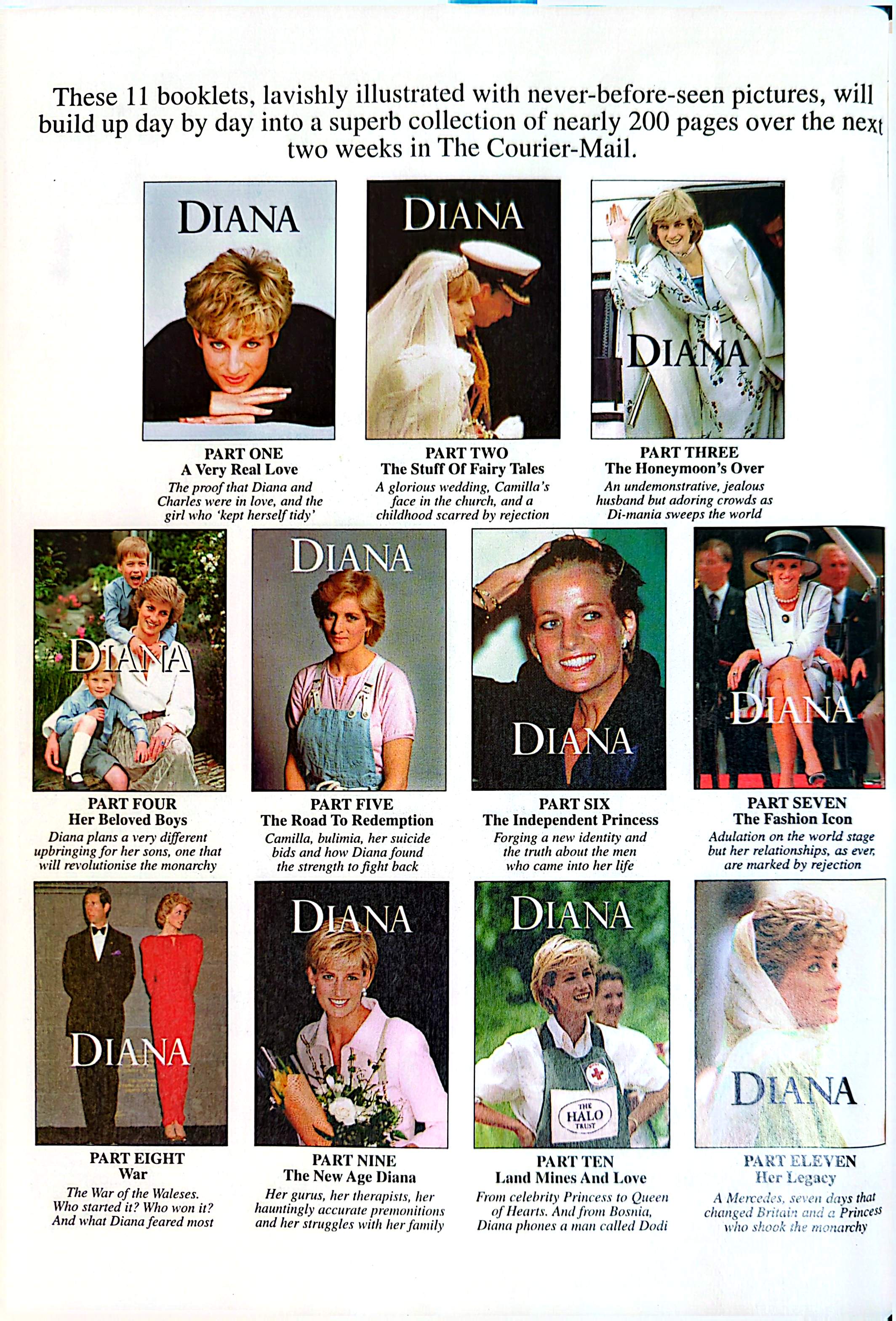 Diana Princess Of Wales - The Untold Legacy 11 Booklet Series W/Binder (Courier Mail/Sunday Mail)