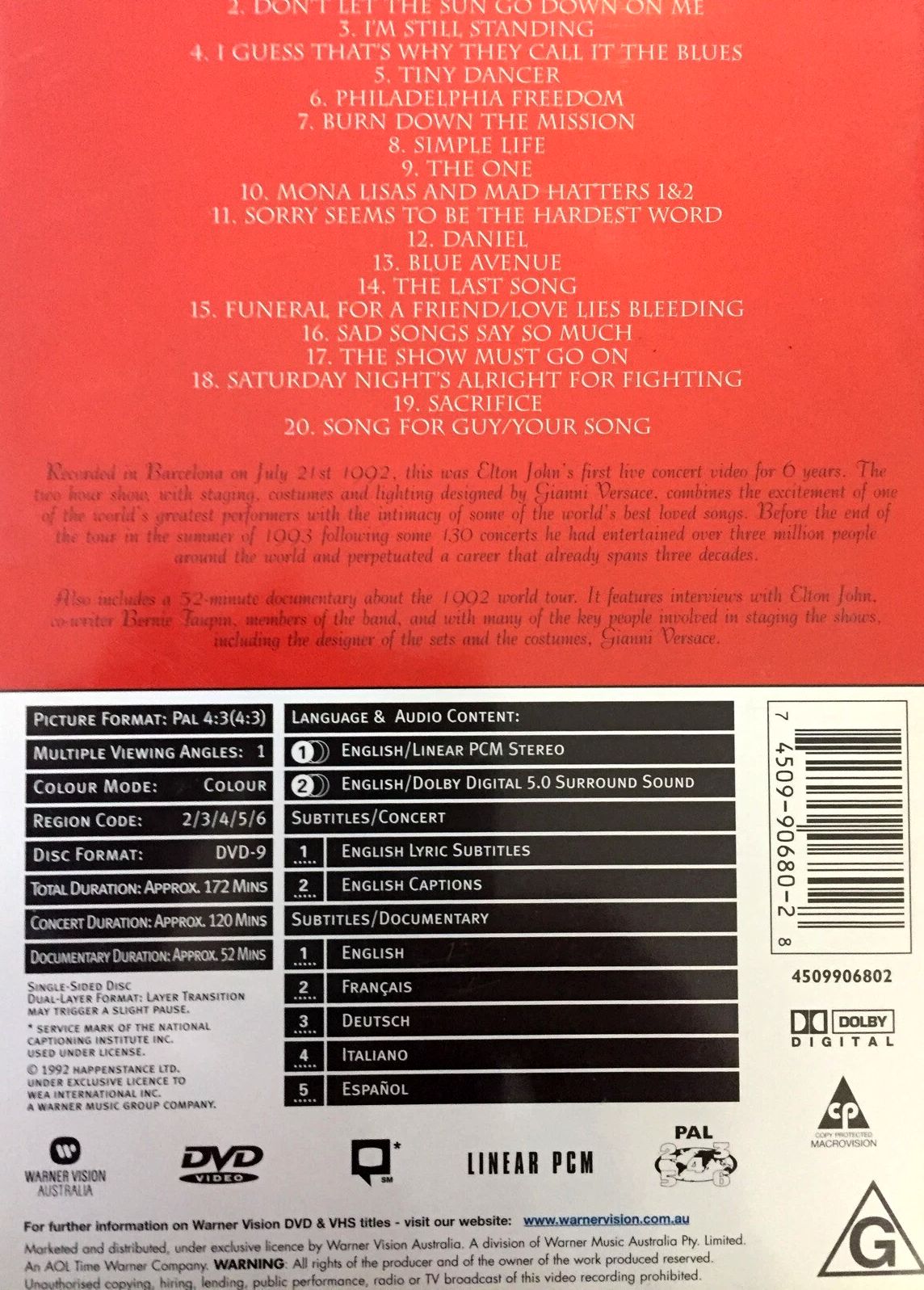 Elton John - Live In Barcelona DVD (Used)
