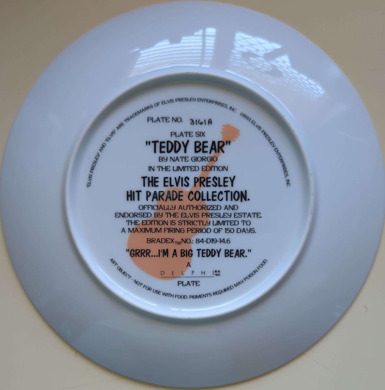Elvis Presley - Vintage 1993 Delphi Hit Parade Collection Teddy Bear Plate #3161A w/ Original Box & COAs