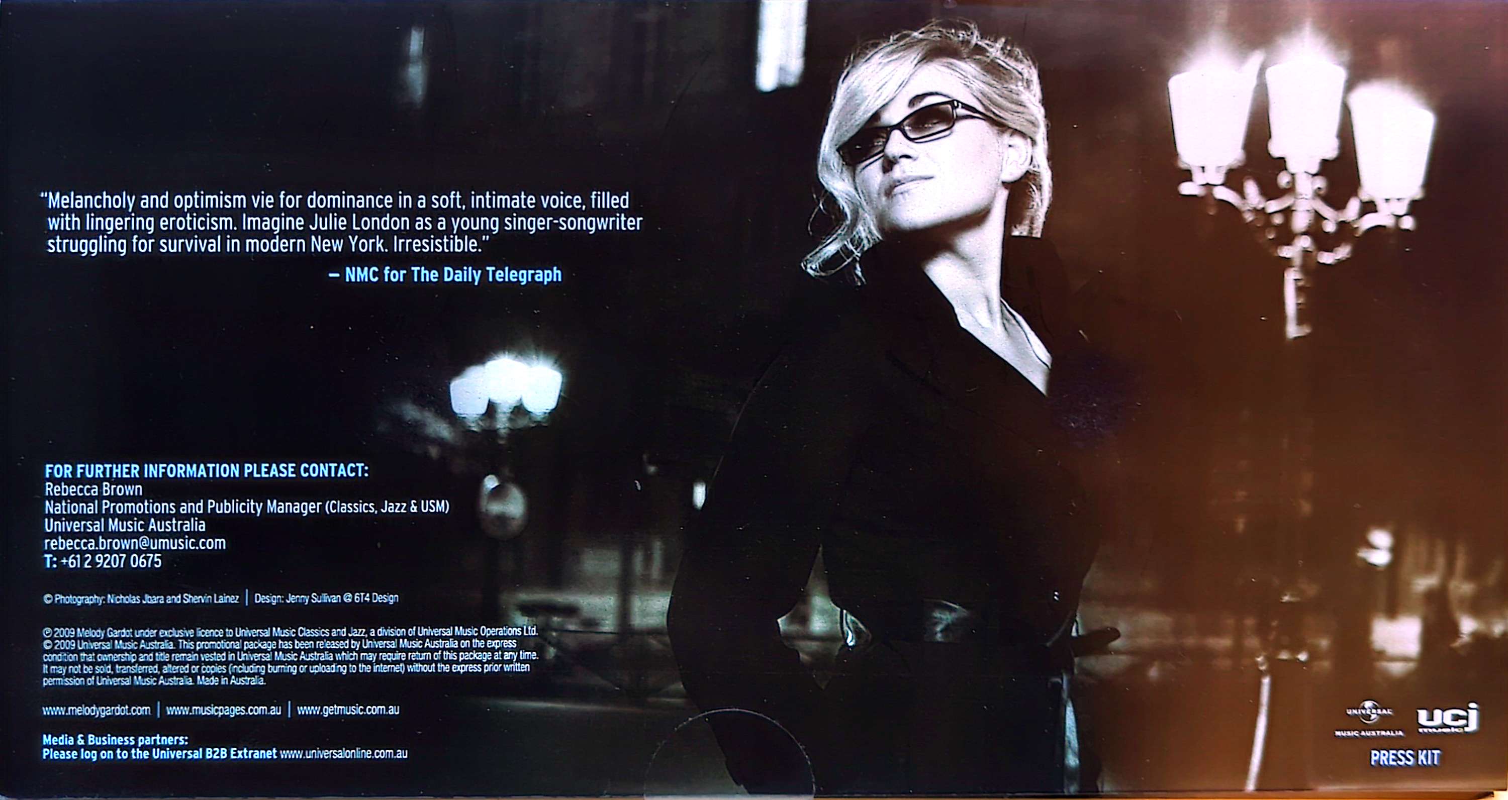 Melody Gardot - My One & Only Thrill Promo 1 Trk CD & DVD Press Kit (New)