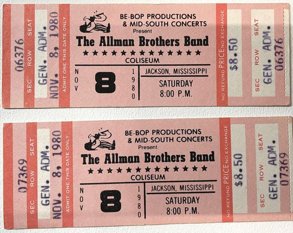 Allman Brothers - 1980 Concert Ticket