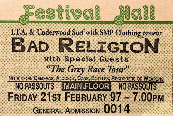 Bad Religion - 1997 Original Vintage Concert Ticket