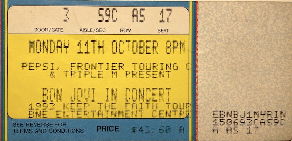 Bon Jovi - Vintage Ticket -1993 - Full Ticket