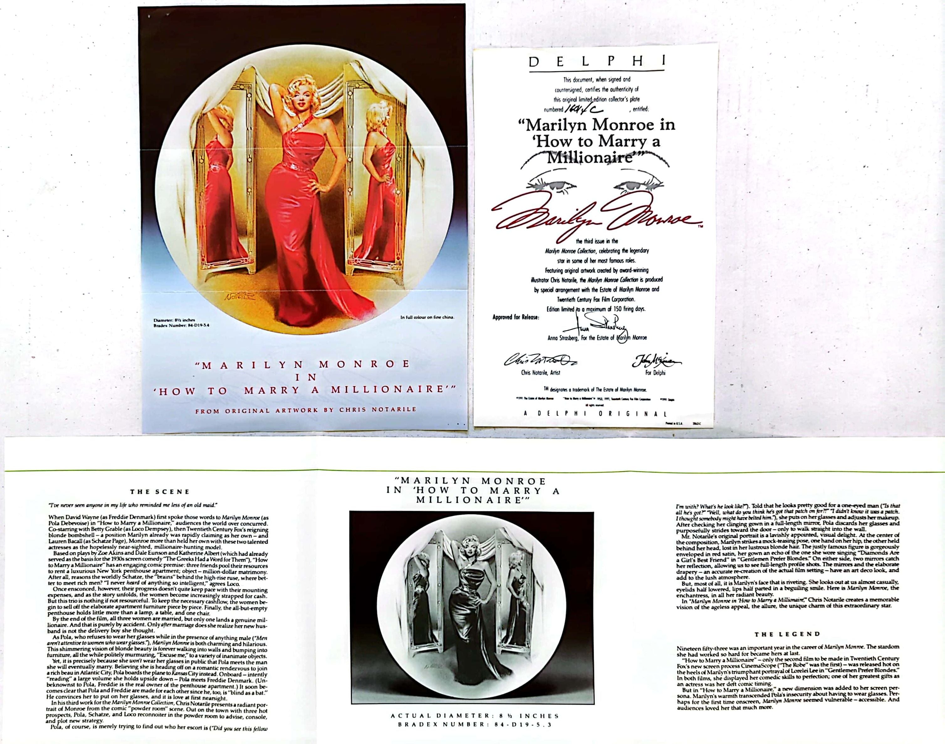 Marilyn Monroe - Vintage 1990 Delphi How To Marry A Millionaire Plate #16014C + COA (No Box)