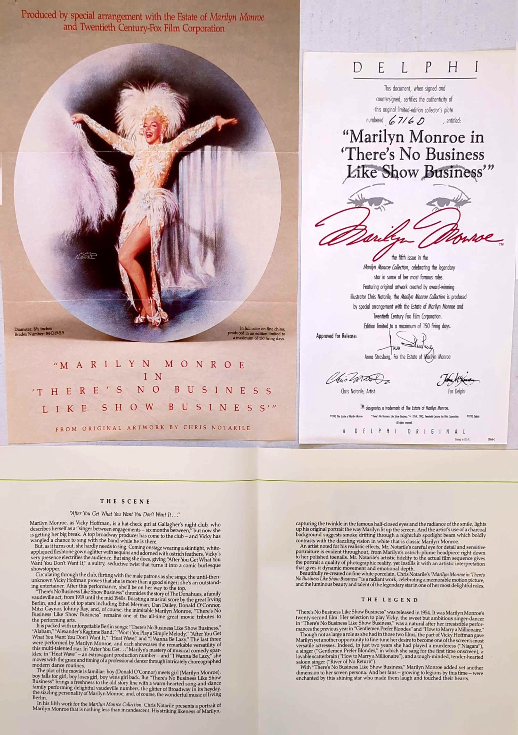 Marilyn Monroe - Vintage 1991 Delphi There's No Business Like Show Business Plate #6716D + COA (No Box)