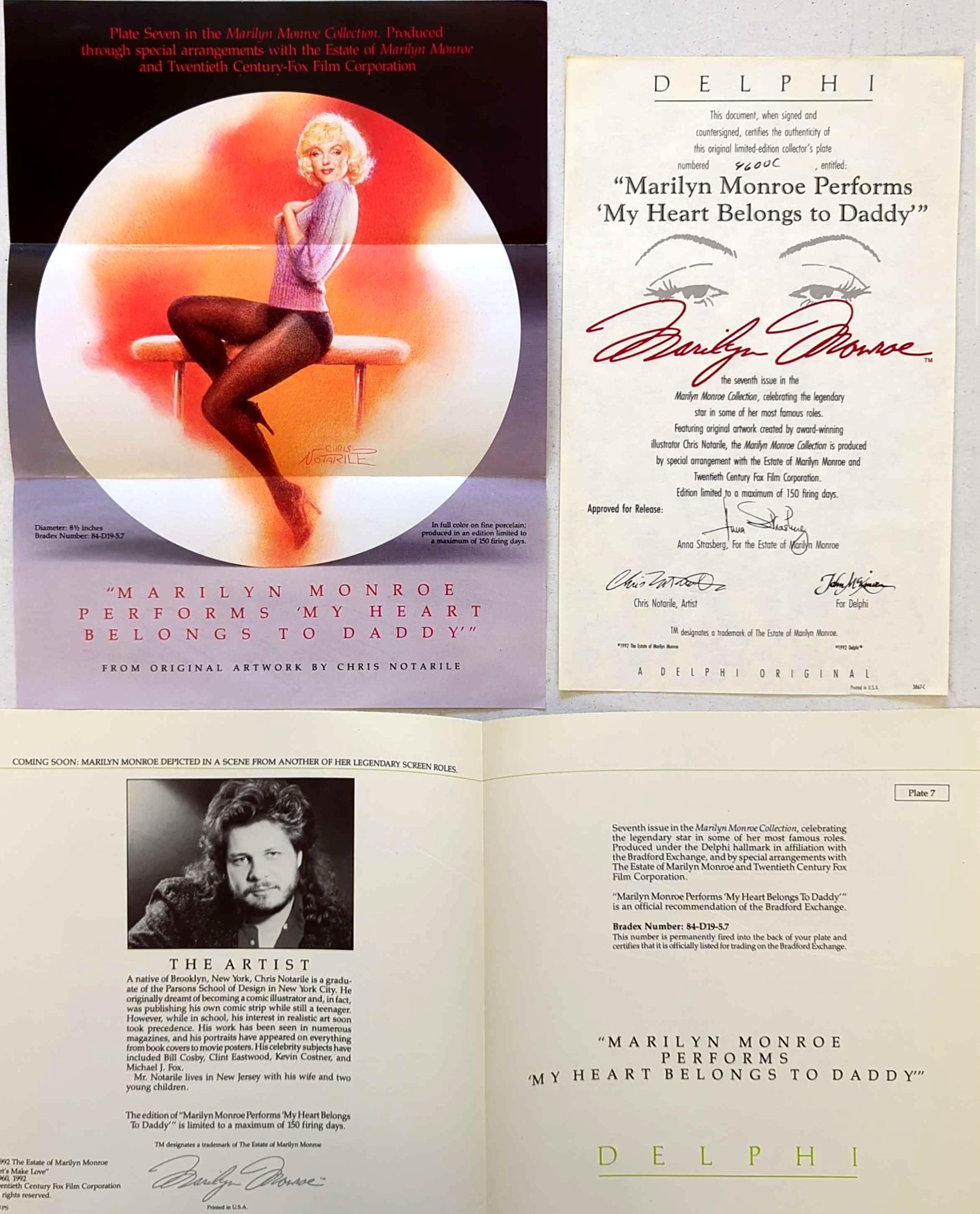 Marilyn Monroe - Vintage 1992 Delphi My Heart Belongs To Daddy Plate #4600C + COA (No Box)