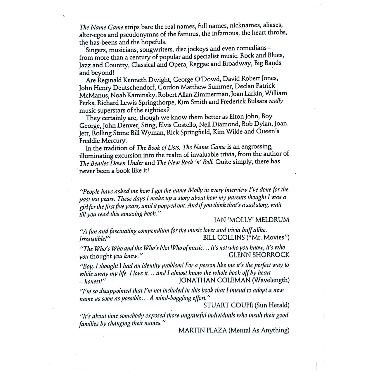 Glenn A Baker - 1984 Name Game: Book 1 Music & Recording 1st Ed. (Used)