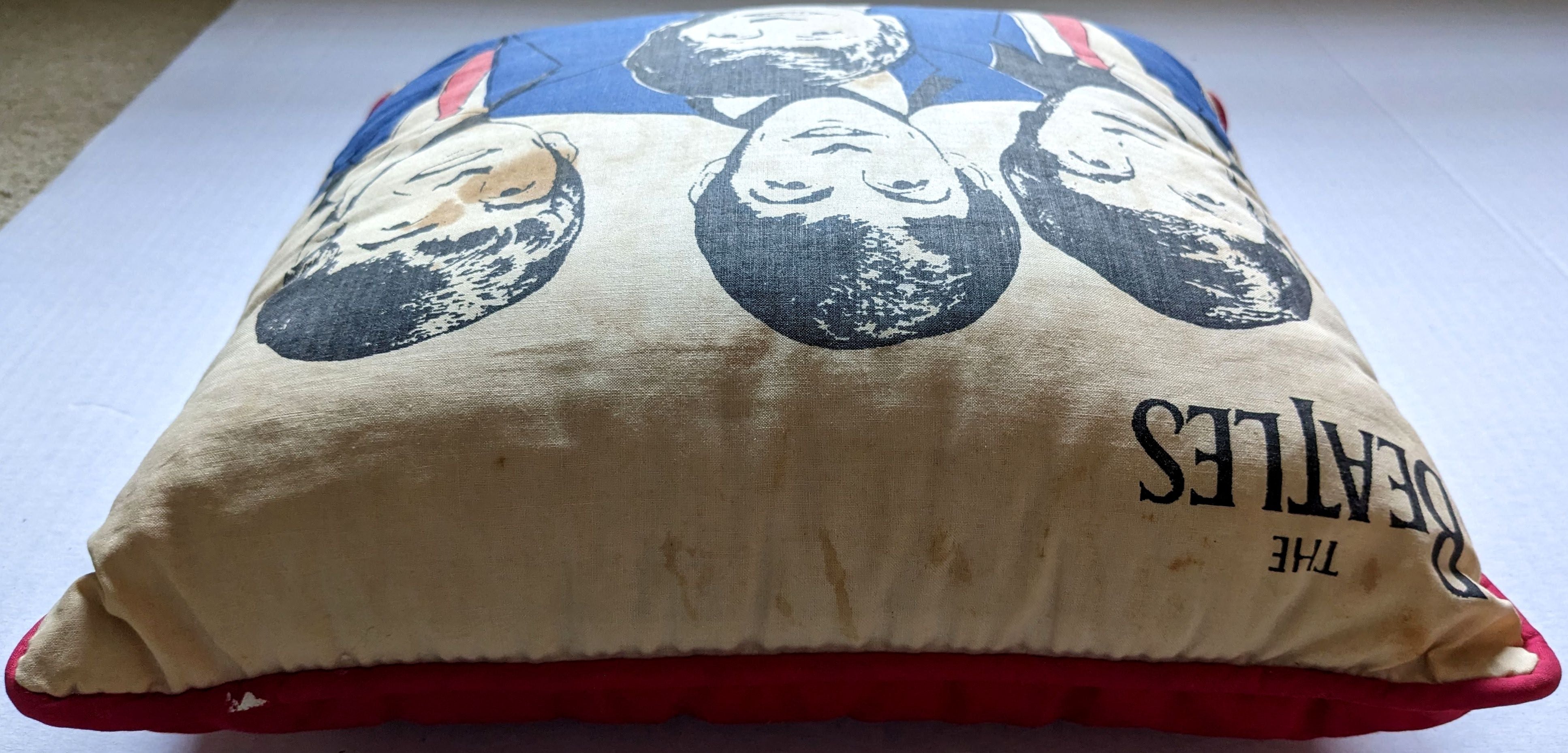 Beatles - Original 1964 Nordic House Pillow With Red Back & Two Tags