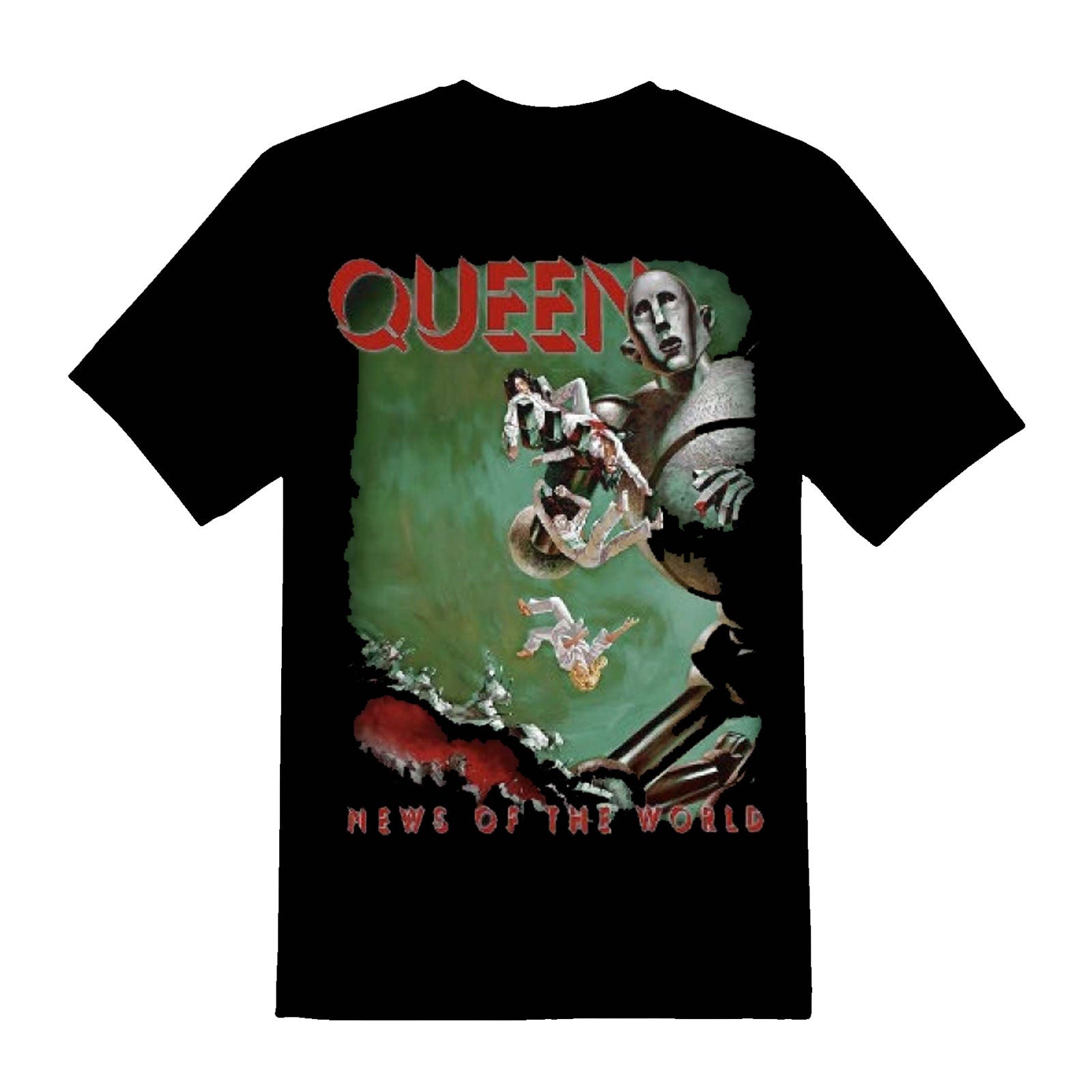 Queen Band Official News Of The World Logo T-Shirt - Unisex Adult Back Print Tee, 100% Cotton