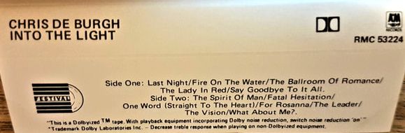 Chris De Burgh - Into The Light Cassette Tape