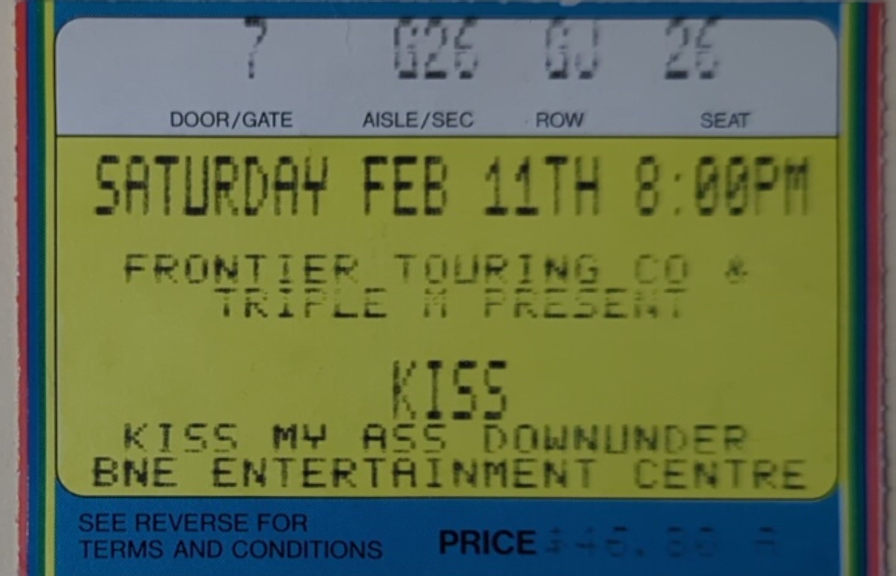 Kiss - Kiss My Ass Downunder Tour 1995 Original Vintage Concert Ticket Row GJ Seat 26