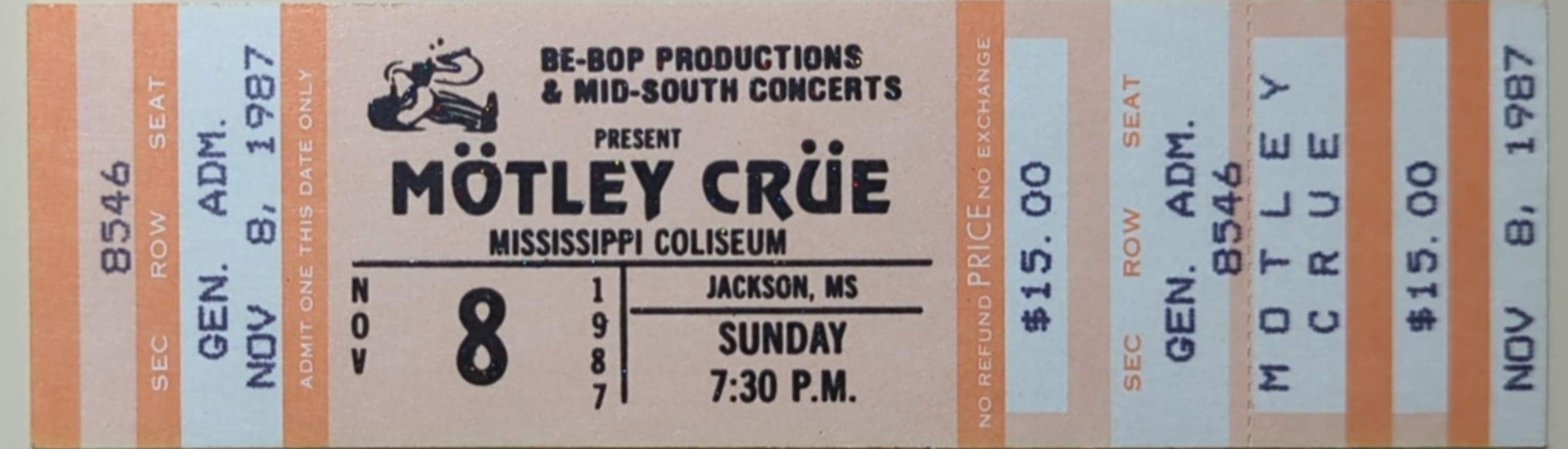 Motley Crue - 1987 Original Vintage Concert Ticket GA 8546