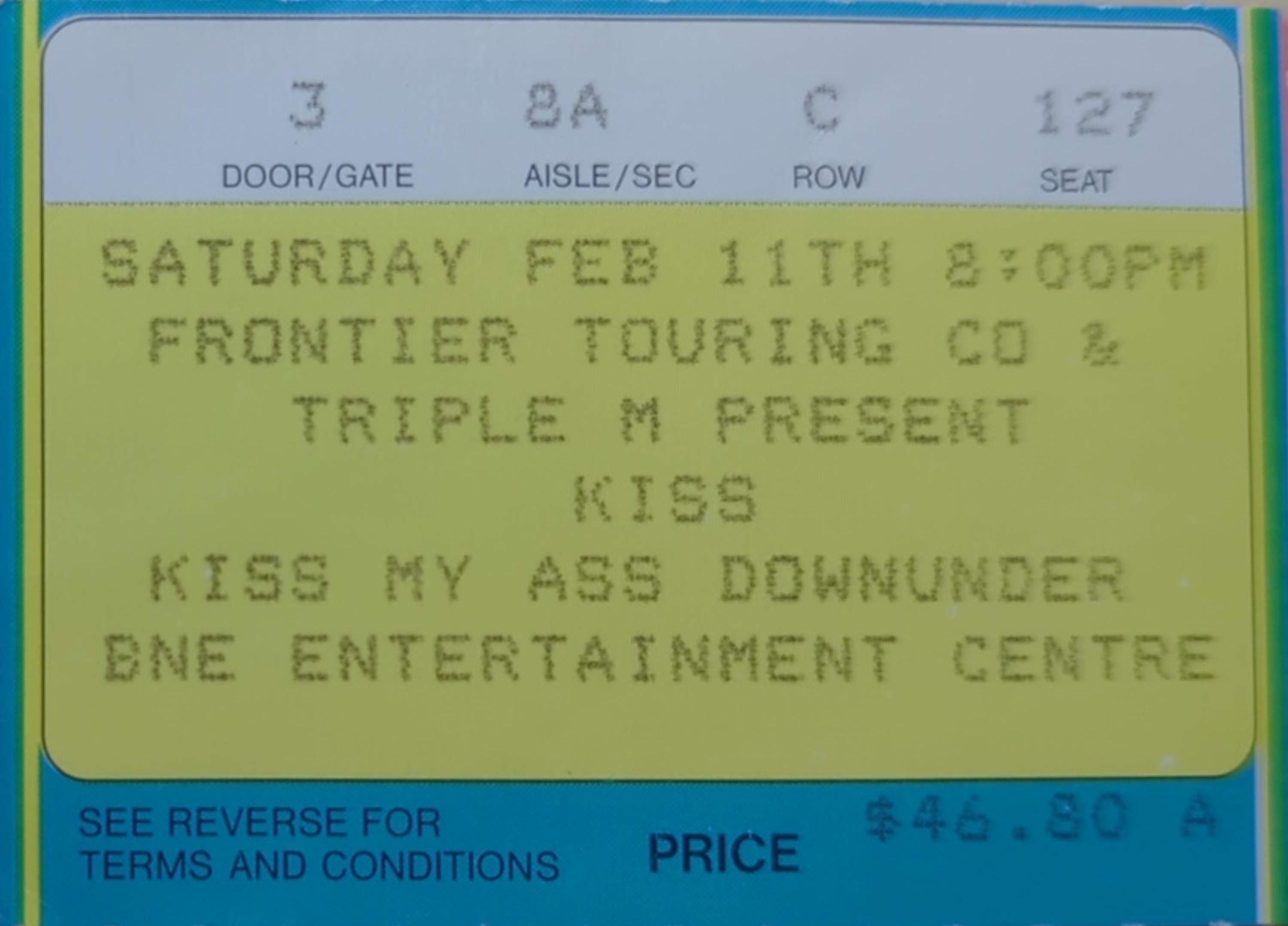 Kiss - Kiss My Ass Downunder Tour 1995 Original Vintage Concert Ticket Row C Seat 127