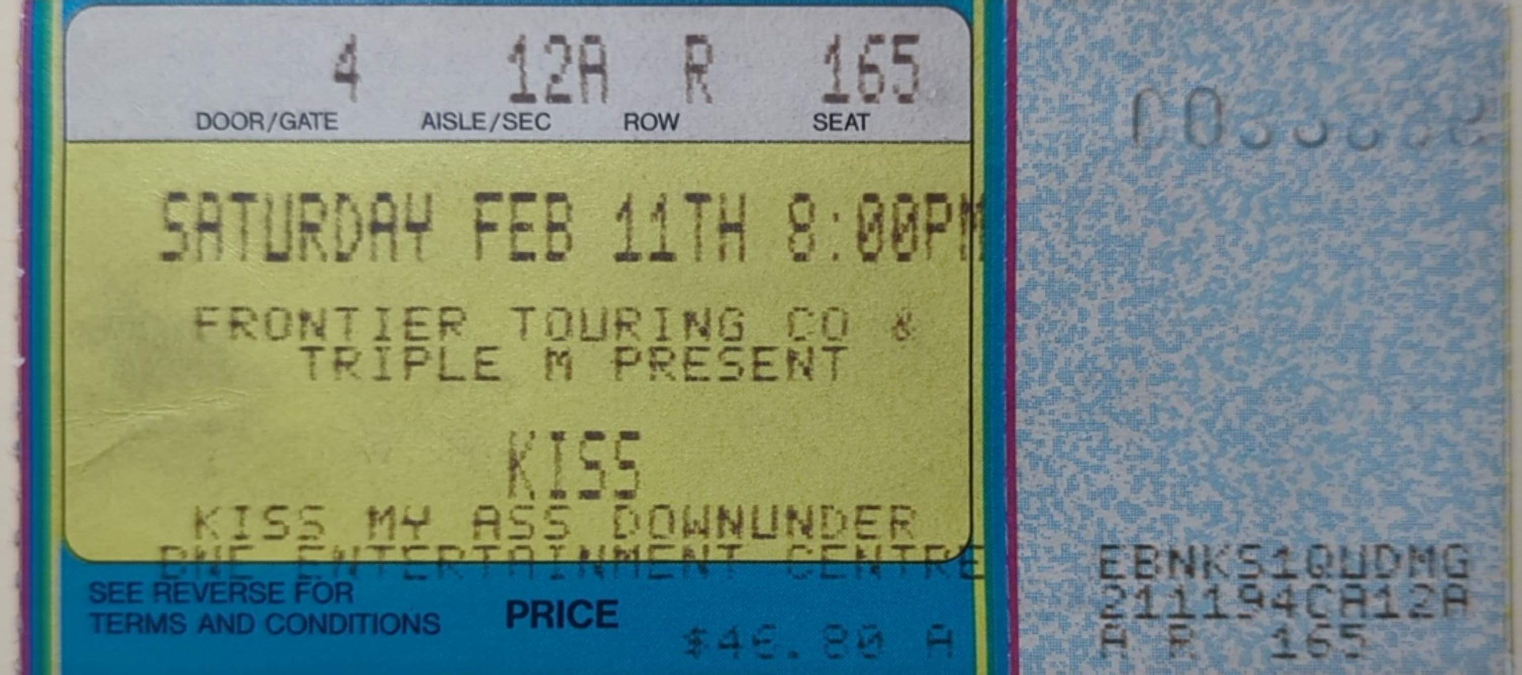 Kiss - Kiss My Ass Downunder Tour 1995 Original Vintage Concert Ticket Row R Seat 165