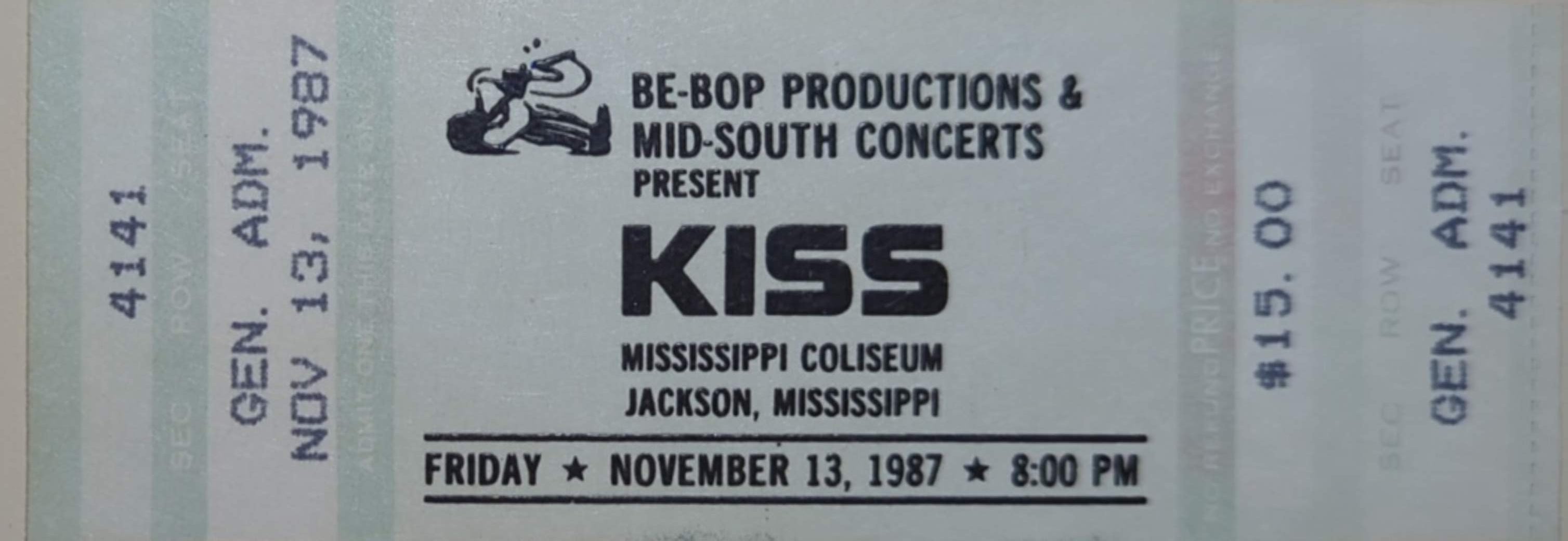 Kiss - 1987 Original Vintage Concert Ticket GA 4141