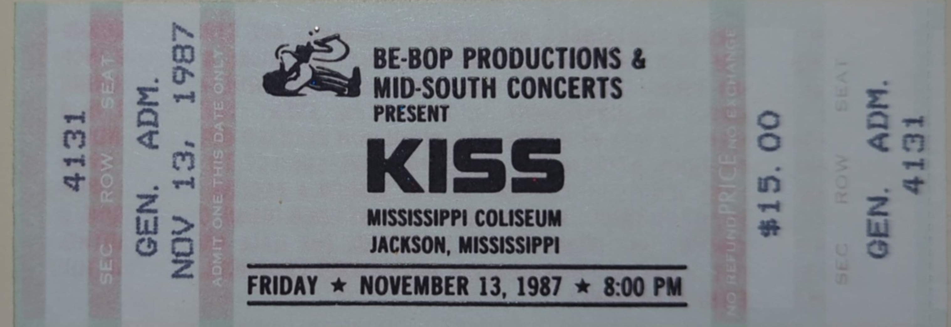 Kiss - 1987 Original Vintage Concert Ticket GA 4131