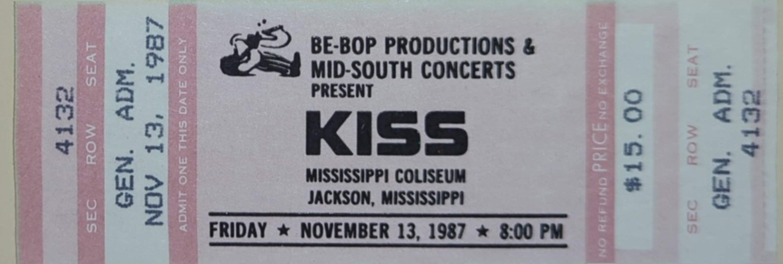 Kiss - 1987 Original Vintage Concert Ticket GA 4132