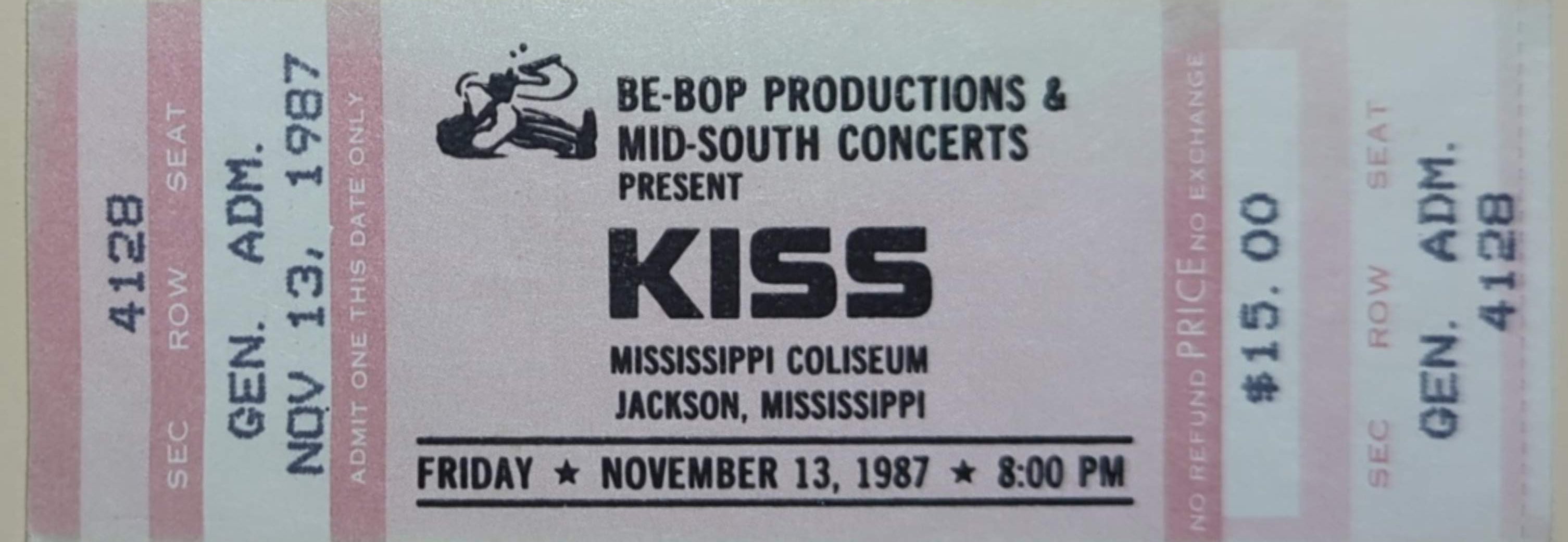 Kiss - 1987 Original Vintage Concert Ticket GA 4128