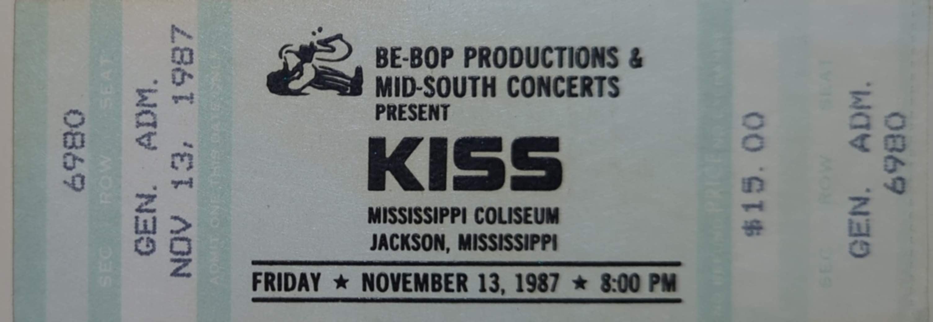 Kiss - 1987 Original Vintage Concert Ticket GA 6980