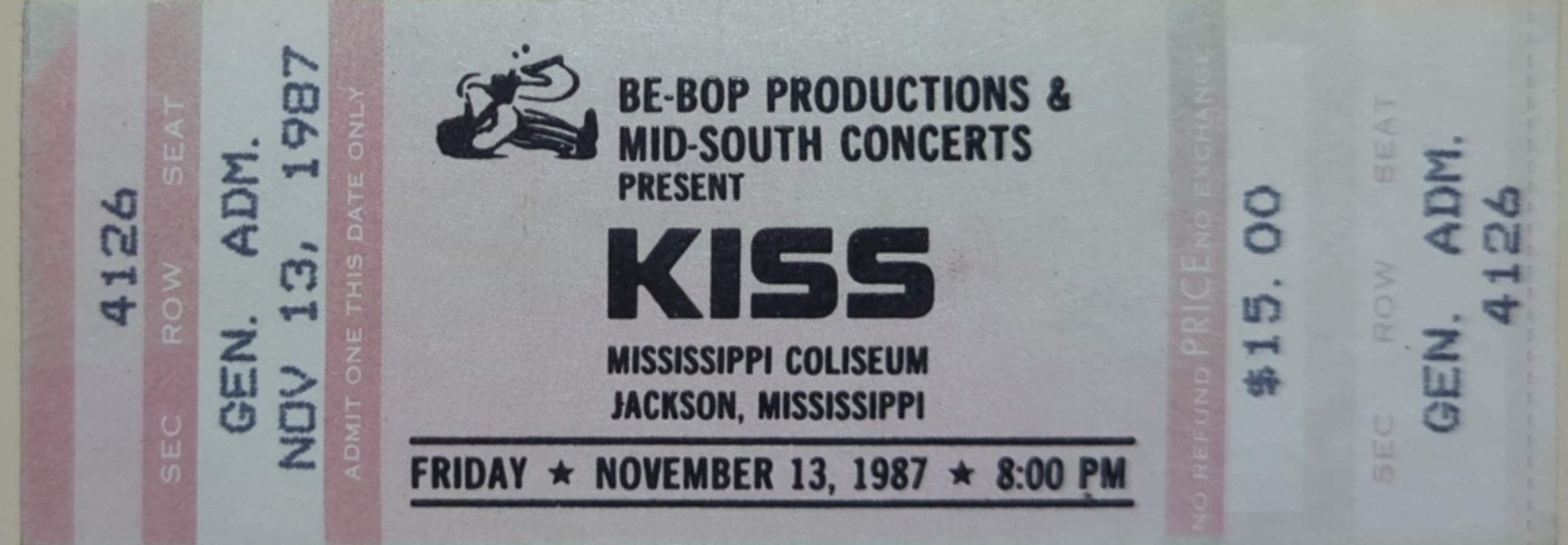 Kiss - 1987 Original Vintage Concert Ticket GA 4126