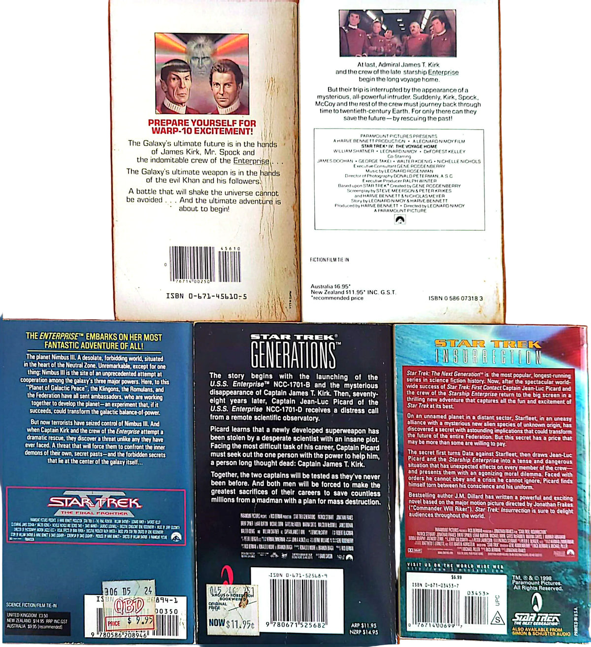 Star Trek - Movie Novelisations 5-Book Set – Wrath of Khan / Voyage Home / Final Frontier / Generations / Insurrection