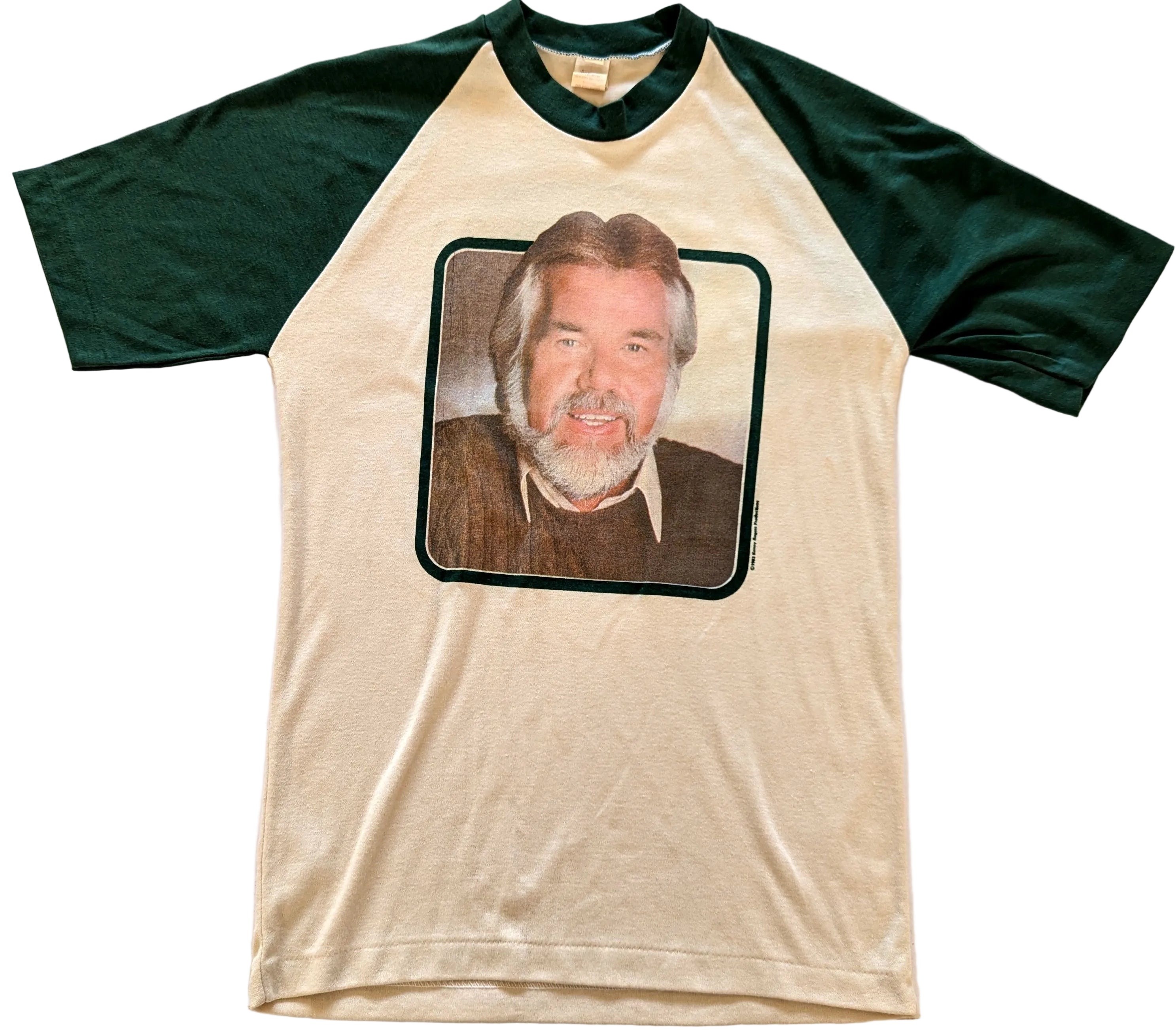Kenny Rogers - Jovan Kenny Rogers Tour 1984 Original Vintage Concert Baseball Shirt Cream/Green Size S