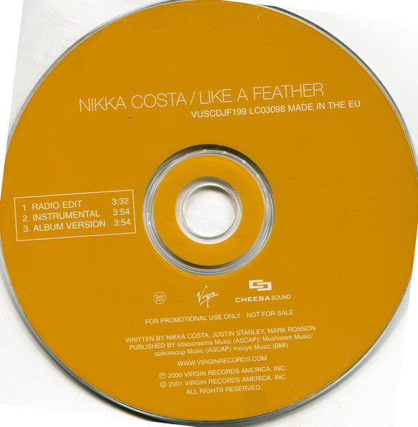 Nikka Costa – Like A Feather - Promo CD Single