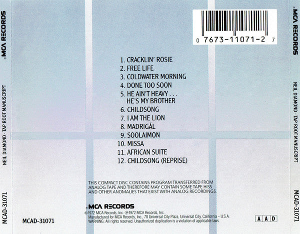 Neil Diamond - Tap Root Manuscript CD