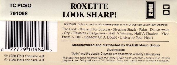 Roxette - Look Sharp! Cassette