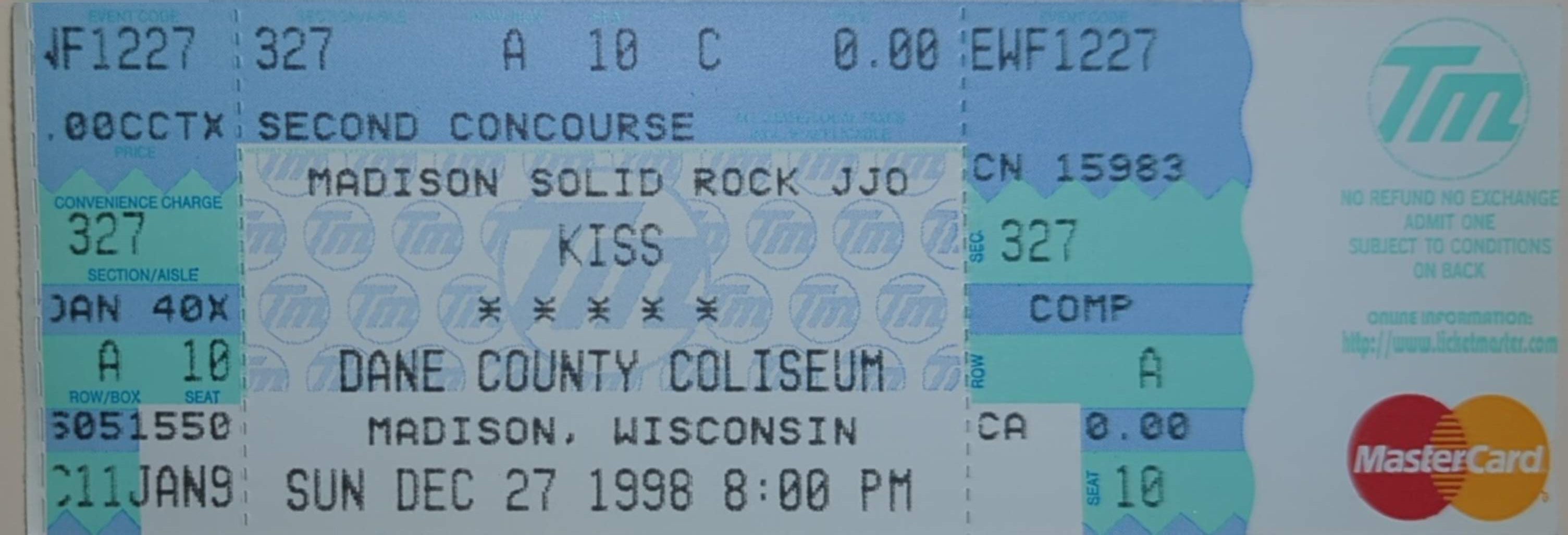 Kiss - 1998 Original Vintage Concert Ticket Row A Seat 10