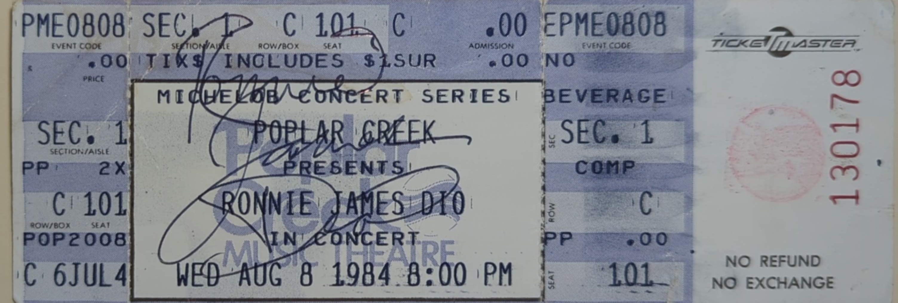 Ronnie James Dio - In Concert 1984 Autographed Original Vintage Concert Ticket
