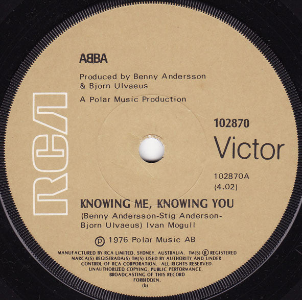 ABBA - Knowing Me, Knowing You / Happy Hawaii (Early Version Of "Why Did It Have To Be Me") 7" Vinyl Single (Used)