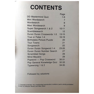 Duran Duran - 1980's Quiz Book