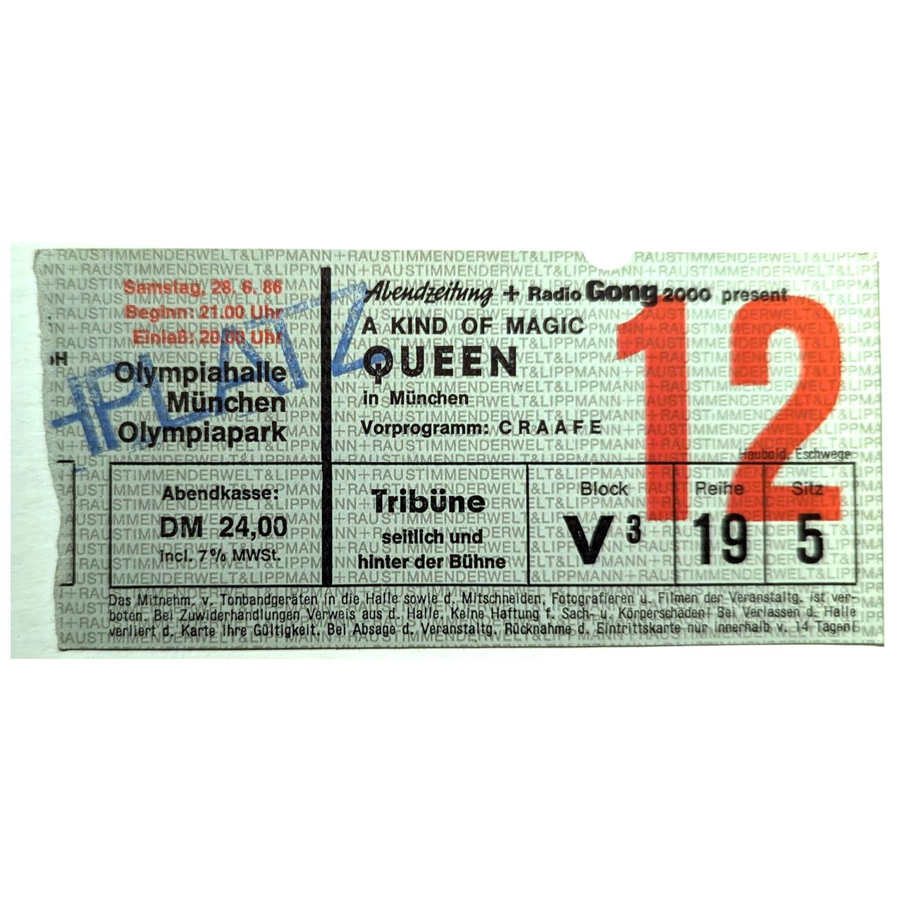 Queen - A Kind Of Magic 1986 Original Vintage Concert Ticket