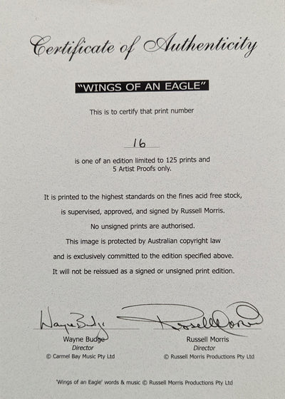 Russell Morris - Autographed Wings Of An Eagle Lyric Sheet
