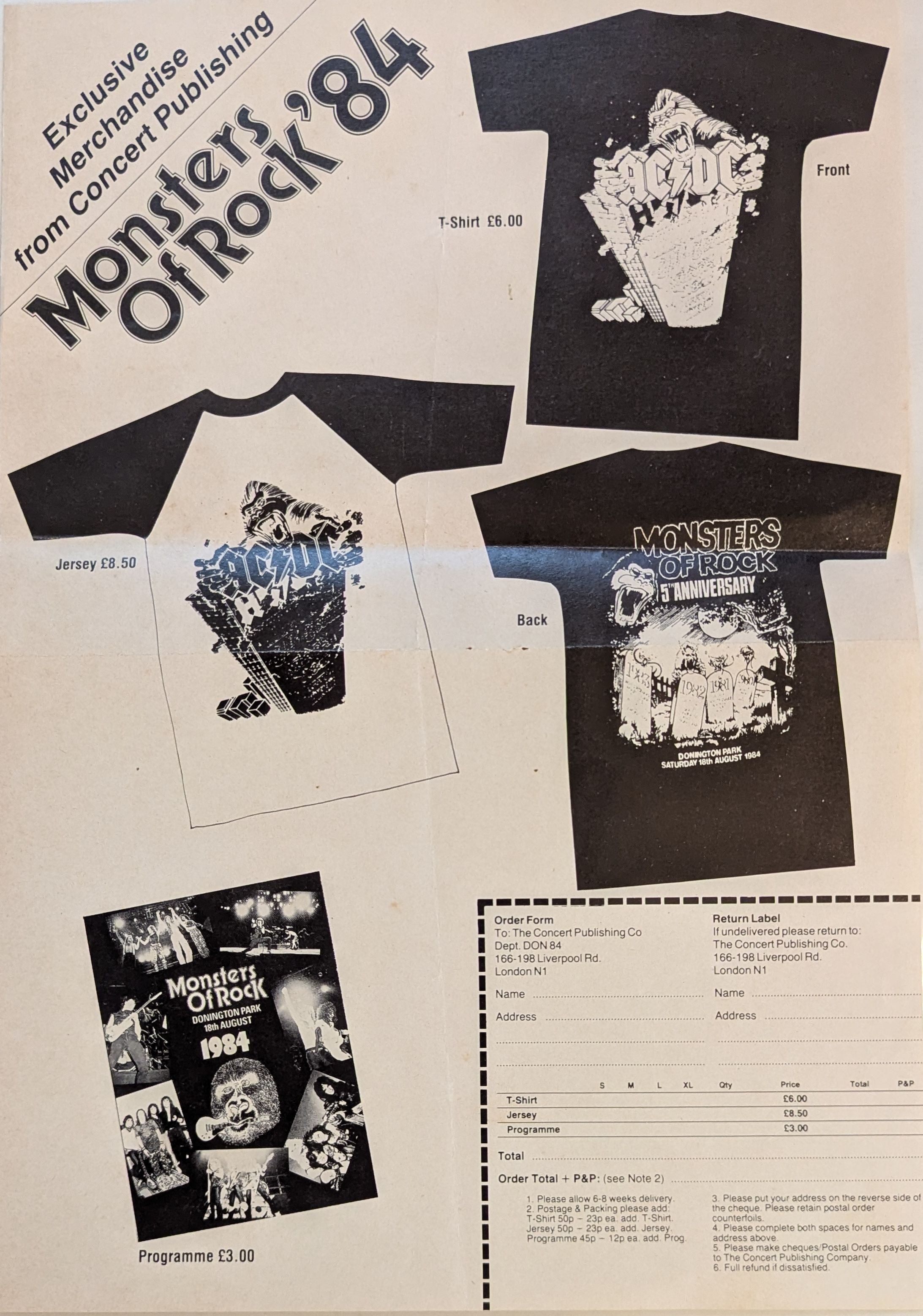 Monsters Of Rock - Donnington Park 1984 Original Concert Tour Program