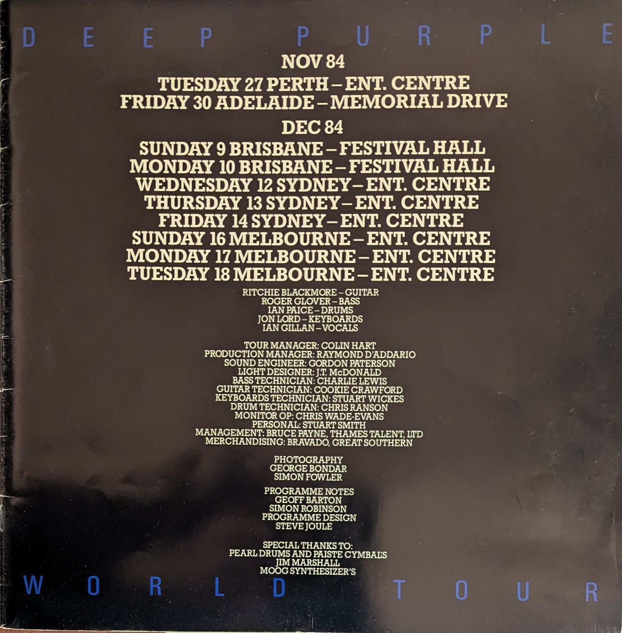 Deep Purple - World Tour 1984 Australian Original Concert Tour Program