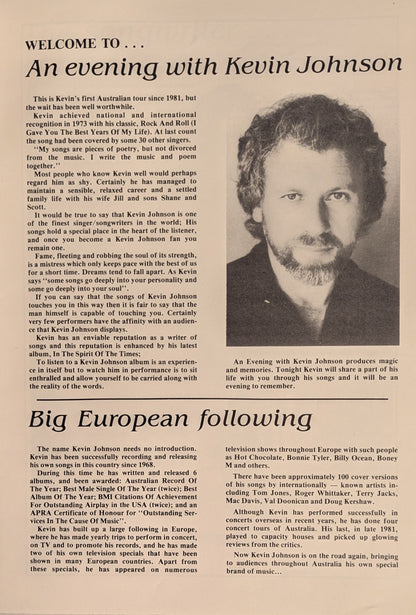 Kevin Johnson - An Evening With 1974 Australian Original Concert Tour Program