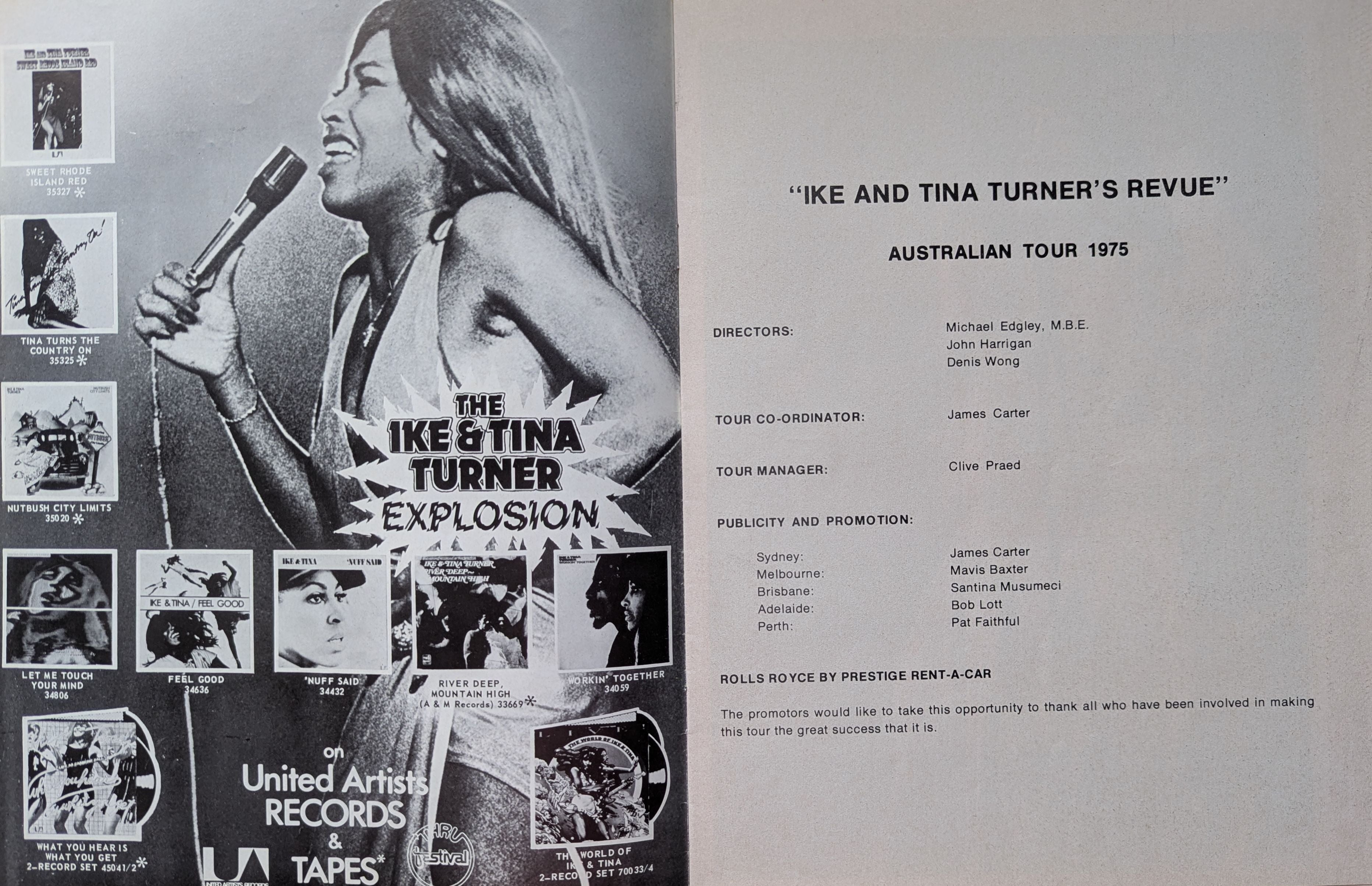 Ike & Tina Turner - Ike & Tina Turner's Revue 1975 Australian Original Concert Tour Program & Press Release