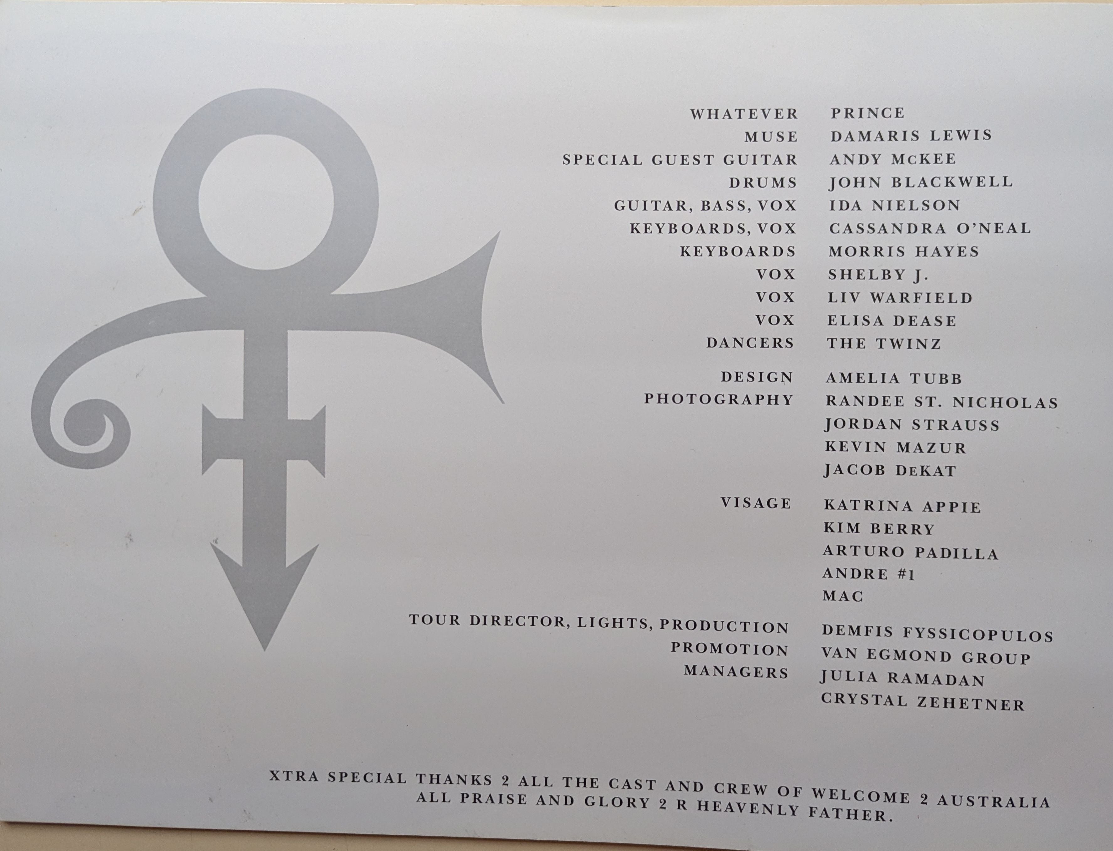 Prince - Welcome To Australia 2012 Original Concert Tour Program
