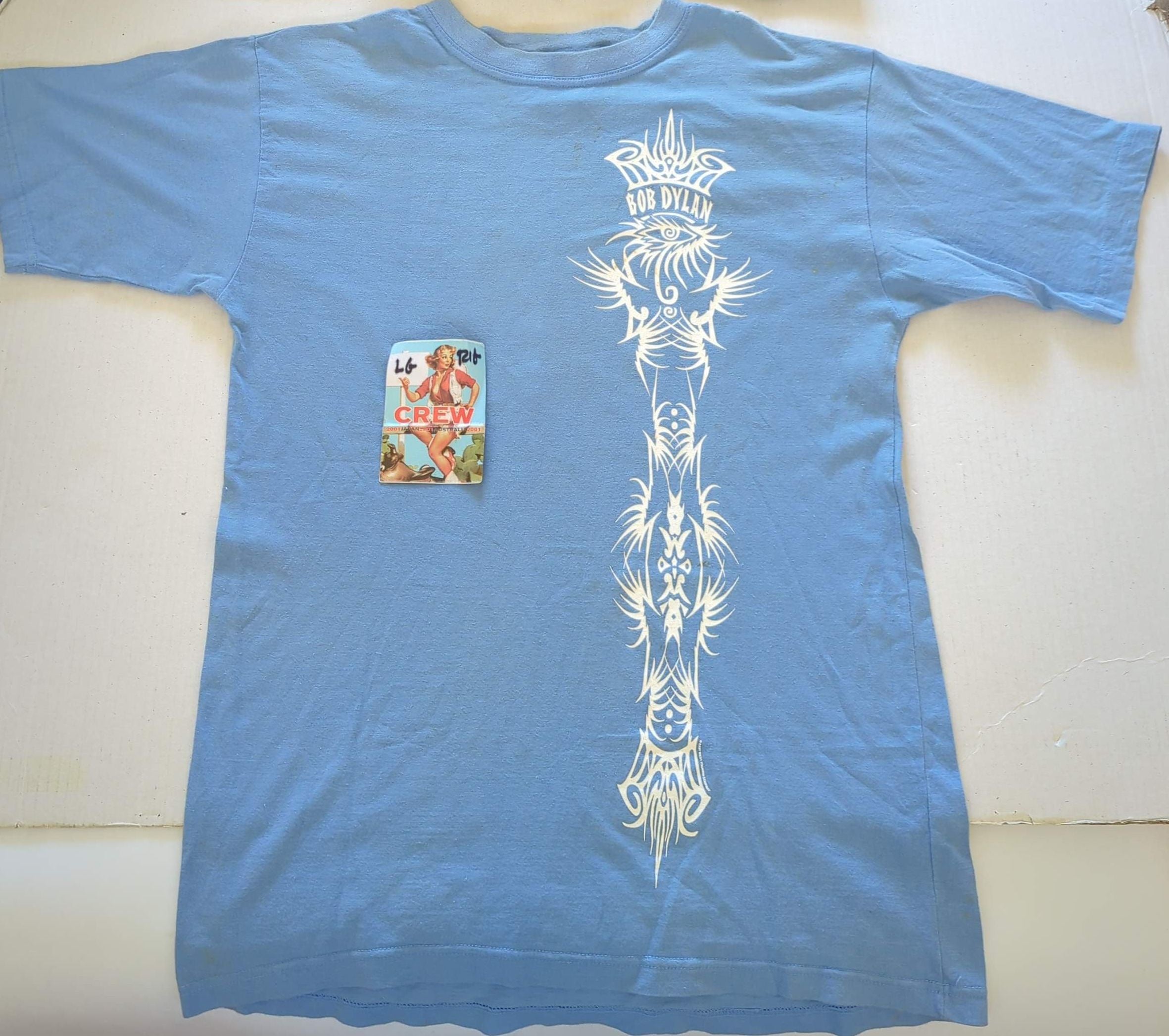 Bob Dylan - The Never Ending Tour 2001 Original Vintage Concert T-Shirt Blue Size XL + Backstage Pass