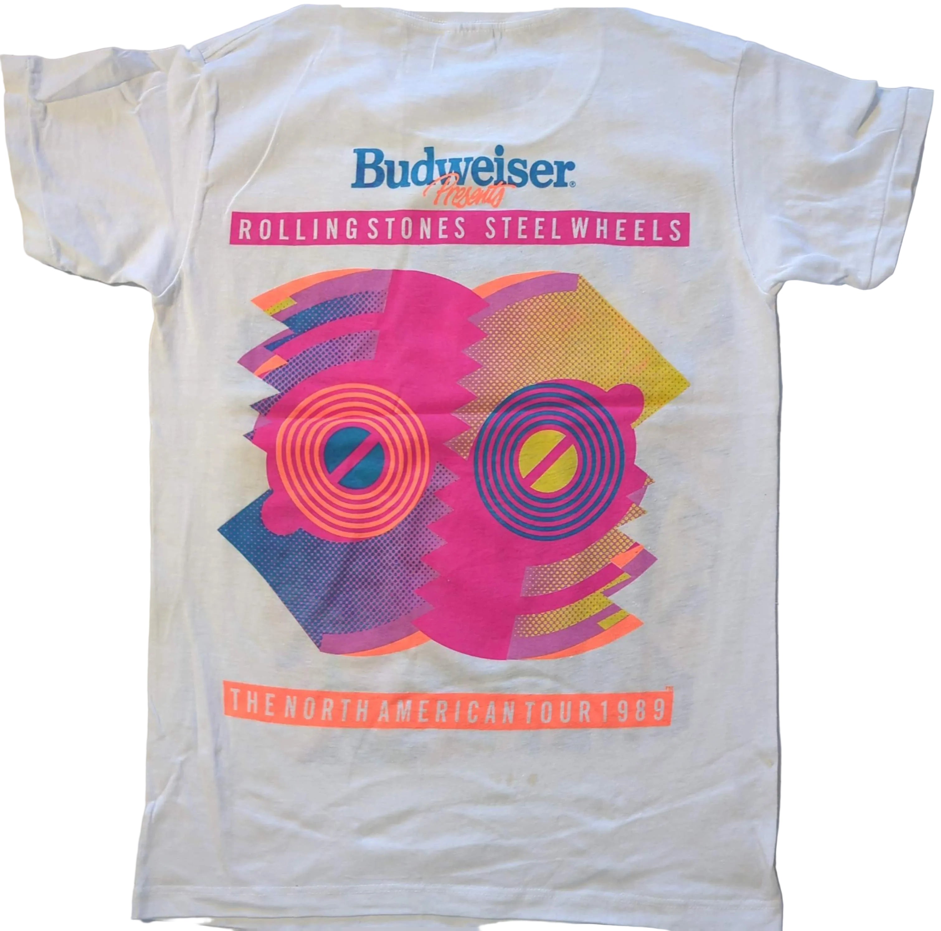Rolling Stones - Budweiser Presents Steels Wheels North American Tour 1989 Original Vintage Concert T-Shirt White Size M