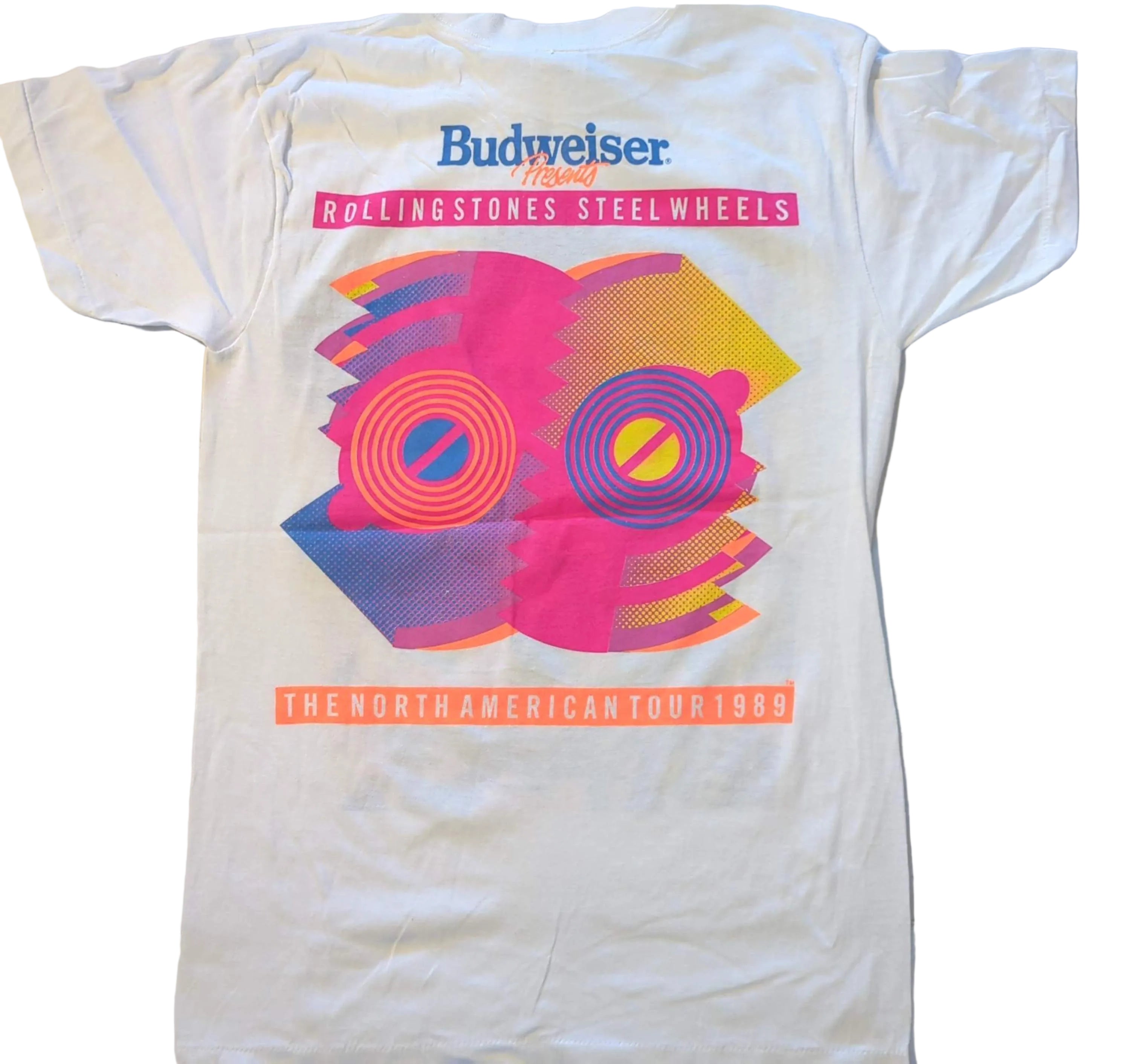 Rolling Stones - Budweiser Presents Steels Wheels North American Tour 1989 Original Vintage Concert T-Shirt White Size L