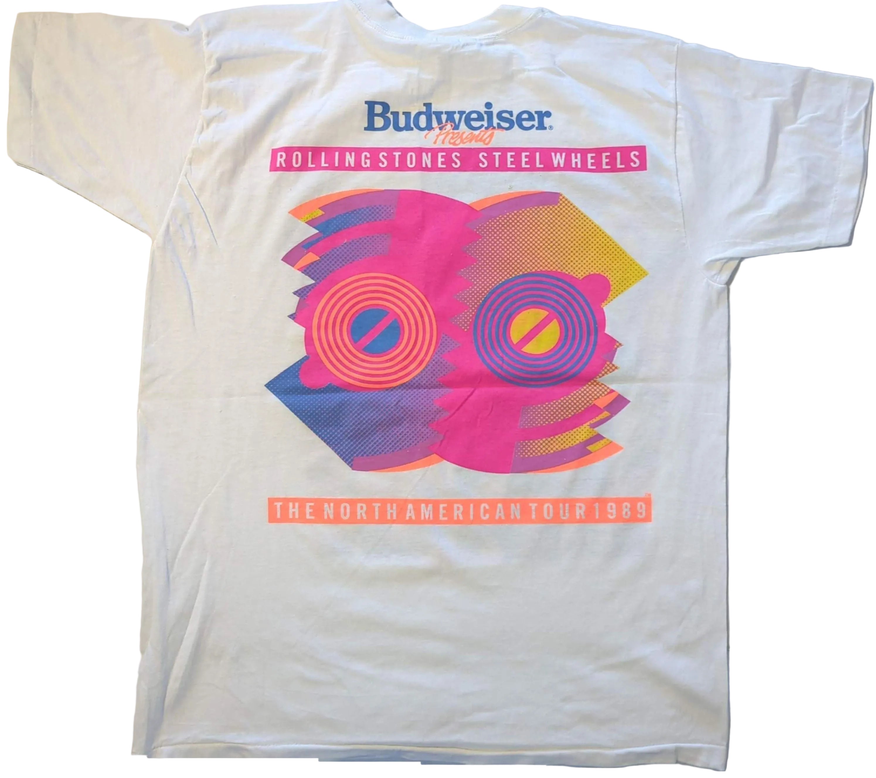 Rolling Stones - Budweiser Presents Steels Wheels North American Tour 1989 Original Vintage Concert T-Shirt White Size XL