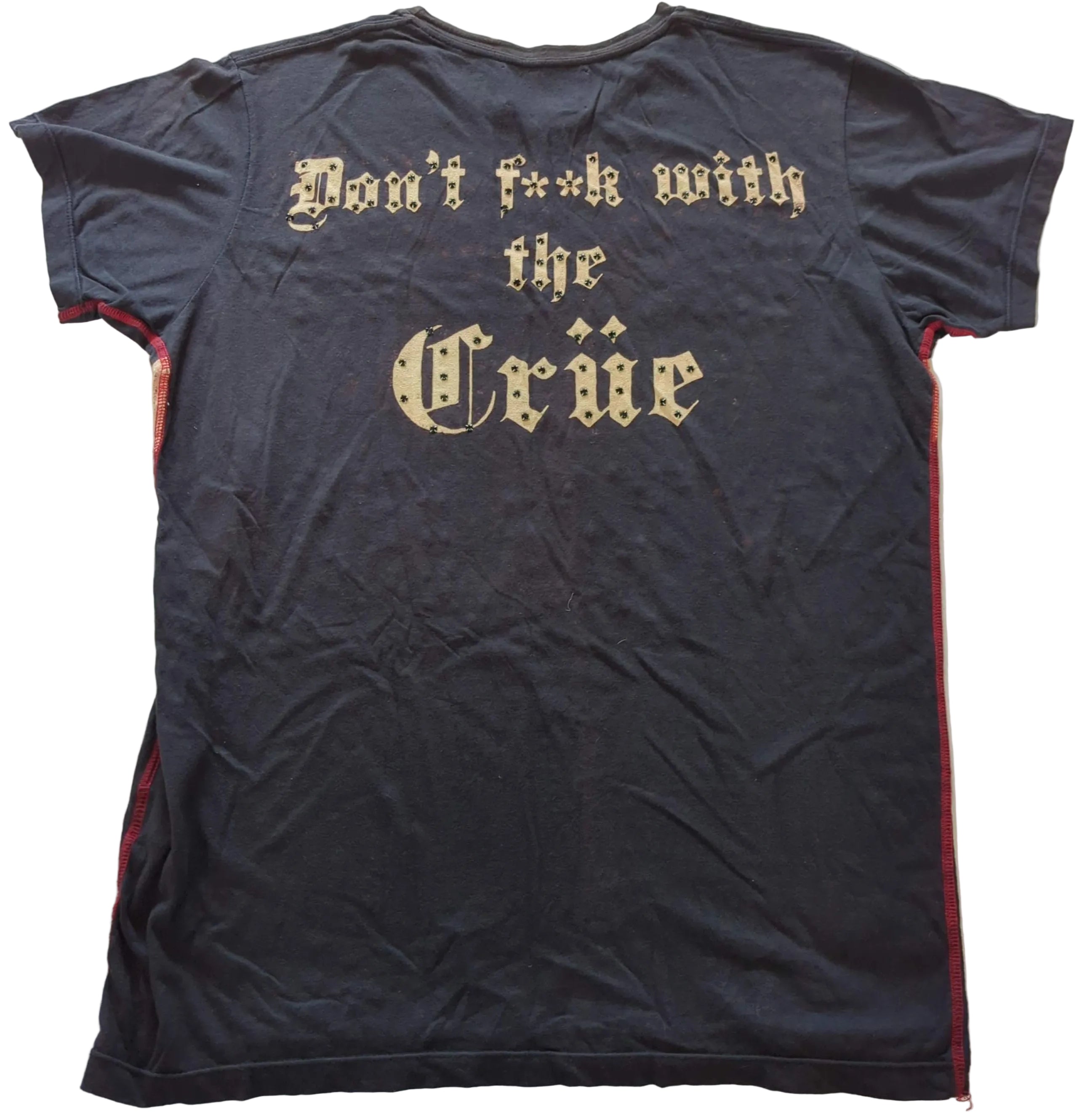 Motley Crue - Don't F**k With The Crue Vintage Bootleg Buddhist Punk Studded T-Shirt Charcoal Size M