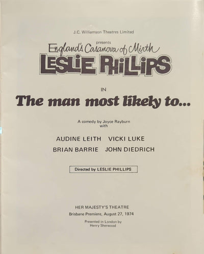 Leslie Phillips - The Man Most Likely To, Brisbane Australia 1974 Original Concert Tour Program