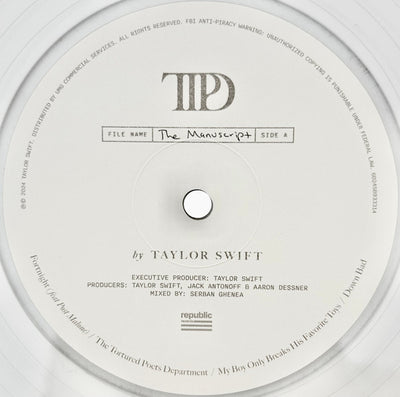 Taylor Swift - The Tortured Poets Department Phantom EU Pressing Clear Coloured Vinyl 2LP (Used)